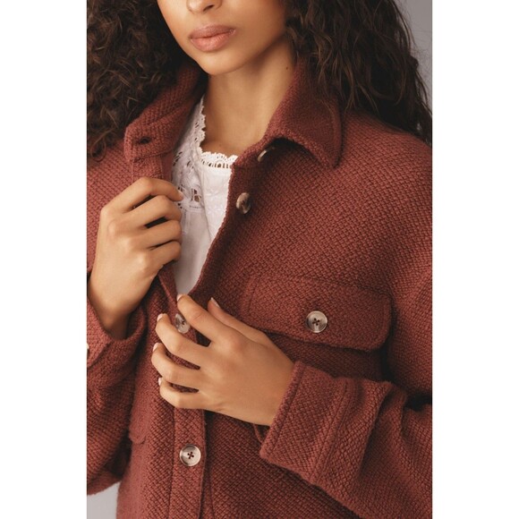 By Anthropologie Knit Shacket Shirt Tunic Top Buttondown Solid Cotton XS 275695 - Picture 4 of 8